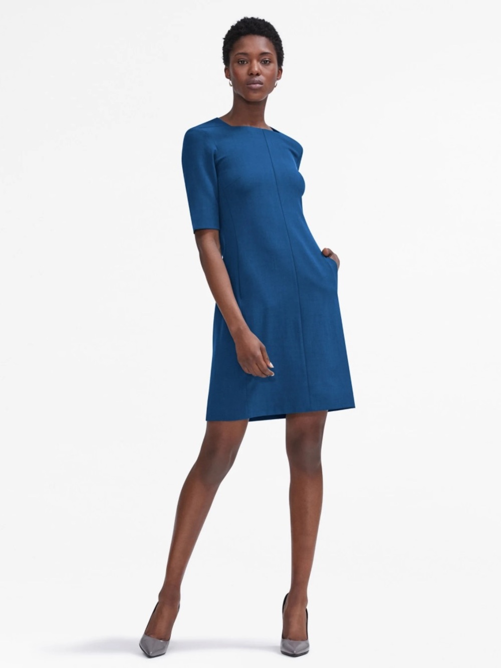 M. M. LaFleur Pacific Blue The Emily Short Sleeve Pocketed Mini Dress Size 10